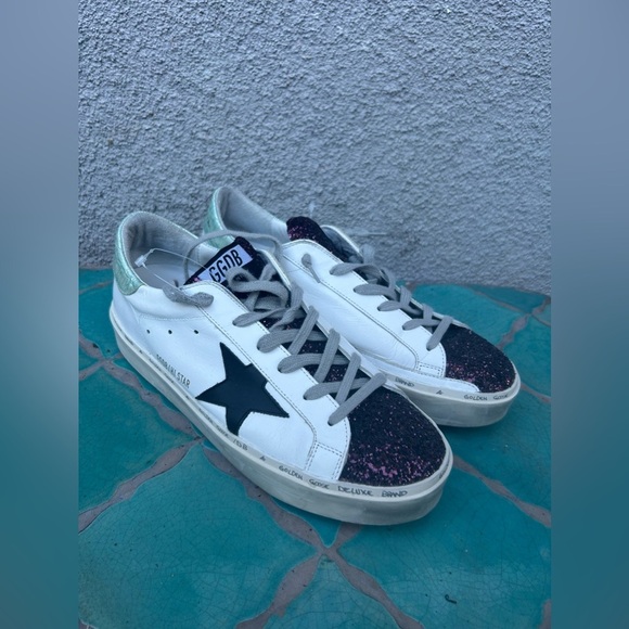 Golden Goose White Hi-Star sneakers with glittery insert and black star - Picture 9 of 16